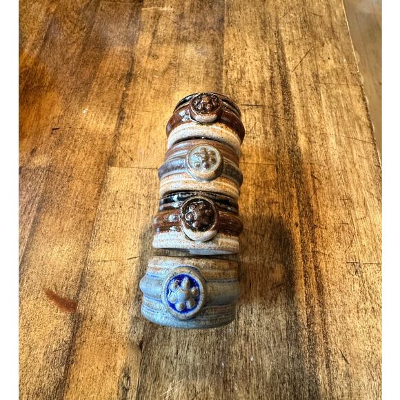 Handmade Napkin Ring Set of 4 Stone wear Pottery Rustic Home Table settings - Picture 2 of 8